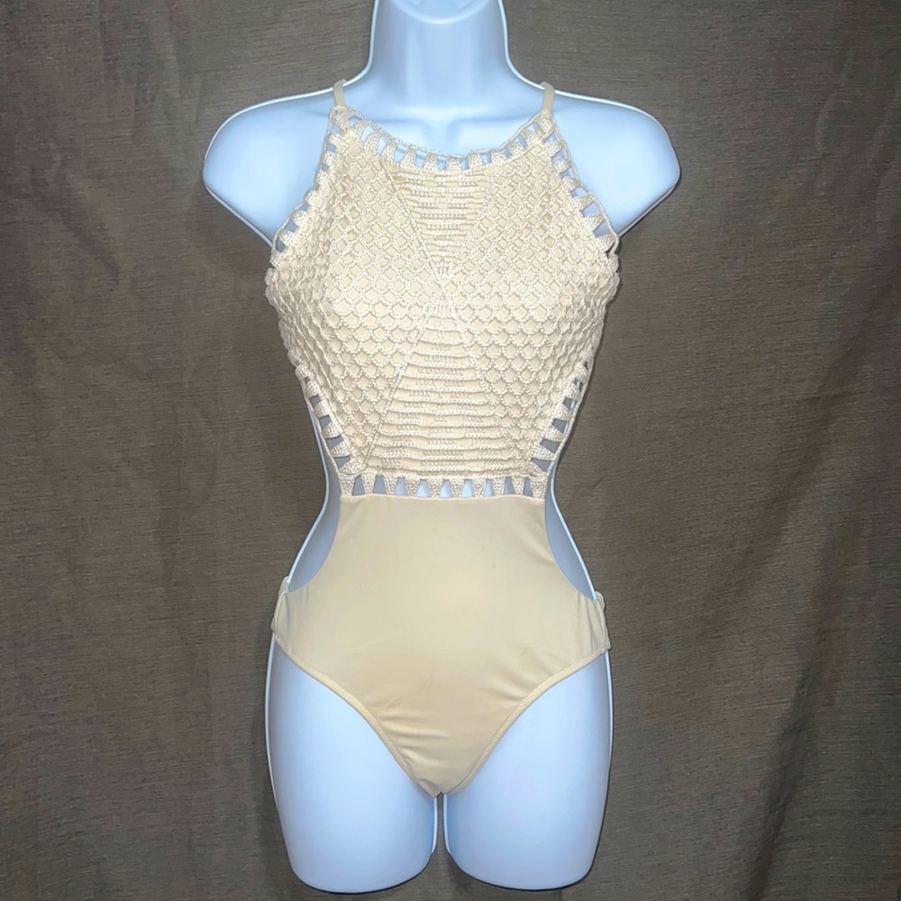 Cream Knit Aerie One Piece Bathing Suit